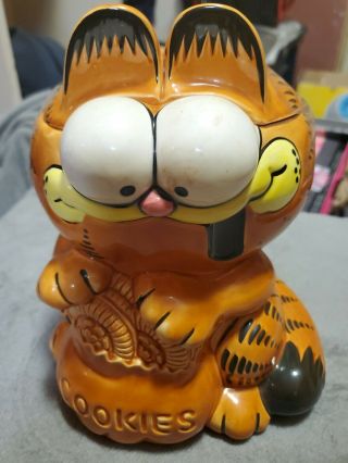 Vintage Enesco Garfield Comic Strip Cookie Jar ‘mine All Mine ’ Vtg 1978 - 1981