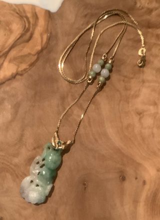 Vintage Carved Jade Pendant On 14kt Gold Chain.  Very Unique.