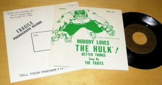 Rare 1969 Marvel Comics Promo Garage Punk 45 - Traits " Nobody Loves The Hulk "
