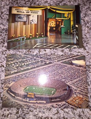 Vintage Green Bay Packers Lambeau Field & Hall Of Fame Postcard -