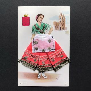 Murcia Embroidered Elsi Gumier Signed Art Vintage Spain Postcard Vg,  32