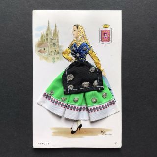 Burgos Embroidered Elsi Gumier Signed Art Vintage Spain Postcard Vg,  25