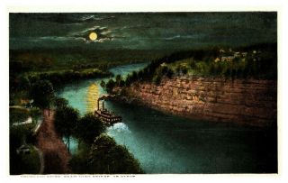Vintage Kentucky Postcard River From High Bridge At Night Steam Boat