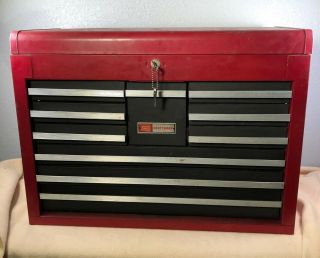 Large Vintage Craftsman 10 Drawer Top Chest Tool Box Usa With Keys & Tray