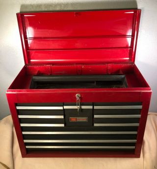 Large Vintage Craftsman 10 Drawer Top Chest Tool Box USA with Keys & Tray 2