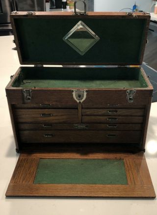 Vintage 20 " Union Wood Oak 7 - Drawer Machinist Tool Chest Box Toolbox Usa