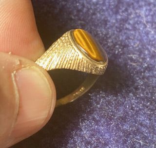 Vintage Mens 9ct Gold Tiger Eye Signet Ring Size T 1/2 Textured Shank Uk Hmks