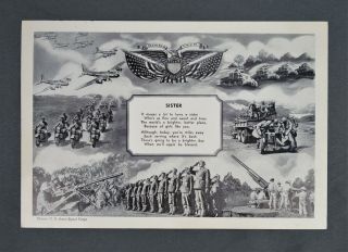 Rare Vintage Ww2 War Us Army Signal Corps Sister Postcard
