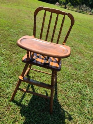 Vintage Jenny Lind Wooden Baby Feeding High Chair & Tray with Strap 2