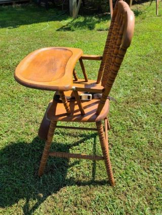 Vintage Jenny Lind Wooden Baby Feeding High Chair & Tray with Strap 3