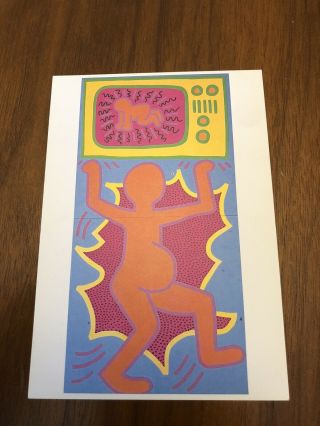 Postcard Keith Haring Untitled A670 1984 Tv Pregnant Raidant Baby Vtg