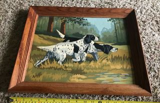 Vintage Paint By Number Hunting Cocker Spaniel Dogs 12”x 16 " Tiger Oak Framed