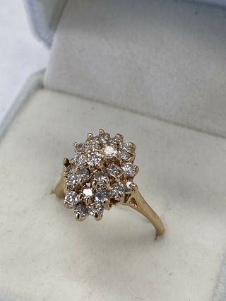. 1.  20 Ctw Fine Diamond 14k Yellow Gold Ladies Vintage Cluster Ring Size 7