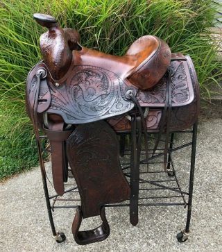 14 " G.  H.  Vaught Handmade Vintage Western Ranch Horse Saddle W Bear Trap