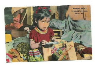 Vintage Native American Indian Postcard S854 Seminole Child Stringing Beads
