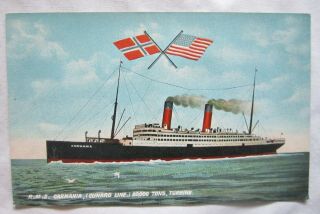 Vintage Postcard Cunard Line Ocean Liner Rms Carmania Ship R.  M.  S.  Flags Steam Nr