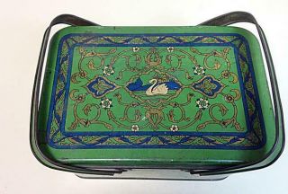 Antique Vintage Large Art Nouveau Tin Lunch Box 1910 Hinged Lid 2 Swing Handles
