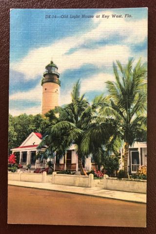 Vintage Key West Light House Post Card 1950 