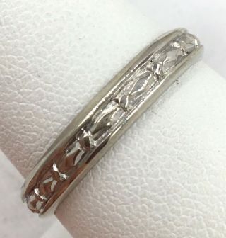 Lohengrin Vintage 14k White Gold Diamond Cut 3.  9mm Wide Band Ring Size 10