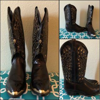 Hard To Find Vintage Acme American Eagle Cowboy Boots Inlay M10/w12 Width Ew