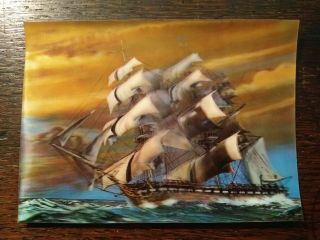 Vintage Postcard Lenticular 3 - D Sailing Ship.  Asahi Trading Nyc,  Ny