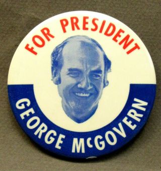 1972 For President George Mcgovern Wisconsin Photo Large 3 " Pinback Button ^