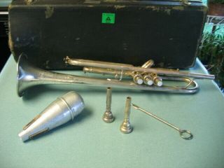 Vintage 1924 Frank Holton Silver Trumpet,  2 Heim Mouthpieces 94857