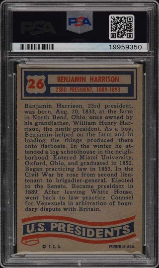 1956 Topps U.  S.  Presidents Benjamin Harrison 26 PSA 8 NM - MT 2