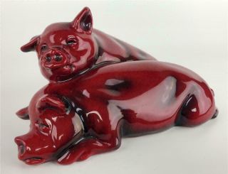 Vintage Royal Doulton Flambe Porcelain Snoozing Pigs Ears Up 62 Figurine Figure