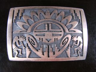 Vintage Native Hopi Sterling Silver Belt Buckle By Steven Sockyma Tl1