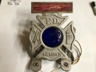 Vintage Maltese Cross Emergency Fire Truck Blue Light W Upper Commissioner Badge