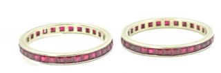 Vintage 14k White Gold & Real Ruby Square Cut Eternity Bands Rings Sz 11