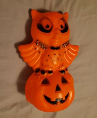 Vintage Rare Owl On Pumpkin Halloween Blow Mold Light Up Jack - O - Lantern