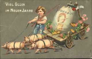 Pig Viel Gluck Im Neuen Jahre Antique Postcard 3 Deutsches Reich Stamp Vintage
