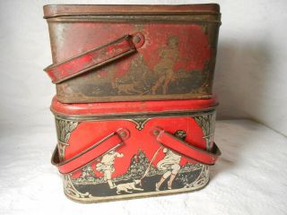 2 Vintage Metal Lunch Boxes - Children At Play 1940s?