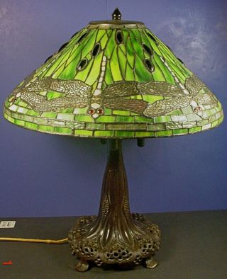 Vintage Dale Tiffany Stained Glass ‘dragonfly’ Table Lamp