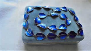 Vtg Necklace Set Norway Sterling Silver 925 Modernist Enamel Hans Myhre Blue