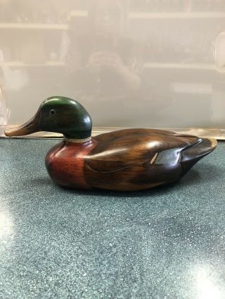Tom Taber Signature Hand Carved Wooden Duck Decoy Glass Eyes 15”