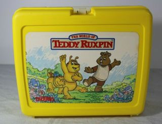 Vtg Thermos World Of Teddy Ruxpin 1986 Yellow Plastic Lunchbox Collectible A4