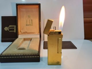 Vintage Dunhill Rollagas Lighter Gold Plated Barley Box,  Paper Switzerland Work