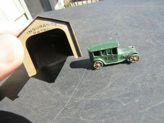 VINTAGE 1920 ' s DIE CAST PENNY CAR AND TIN INSURANCE PATROL GARAGE 2