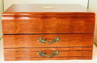 Vintage Large MONTROSE Cherry Wood Silverware Storage Chest Box With 2 Drawers 2