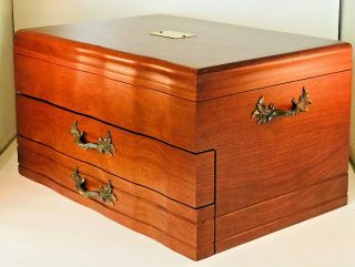 Vintage Large MONTROSE Cherry Wood Silverware Storage Chest Box With 2 Drawers 3