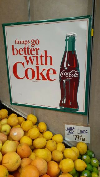 Vintage Drink Coca Cola Metal Sign Soda Pop Gas Station Sign Embossed 2