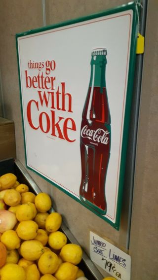 Vintage Drink Coca Cola Metal Sign Soda Pop Gas Station Sign Embossed 3