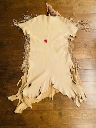 Vintage Hand Crafted Glass Beaded Native American Indian Leather Fur Dress