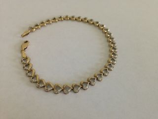 Vintage 14K Yellow & White Gold And Diamond Heart Bracelet 5gms,  8 