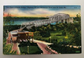 Vintage Postcard Chain Of Rocks Bridge Highway Rt 66 Mississippi River St.  Louis