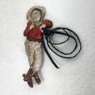 Vintage Mid - Century Western Cowboy Celluloid Plastic Button Pin Badge Pinback