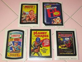 1970s Wacky Packages Tops Gum 5 Stickers Mud Mag Fib Grapes Stinkertoy Sleepy